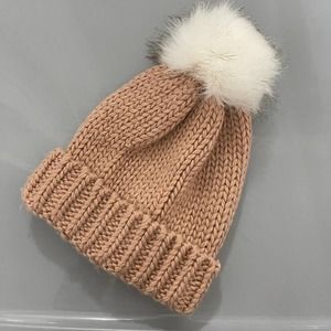 Express Pink Pom Pom Knit Beanie